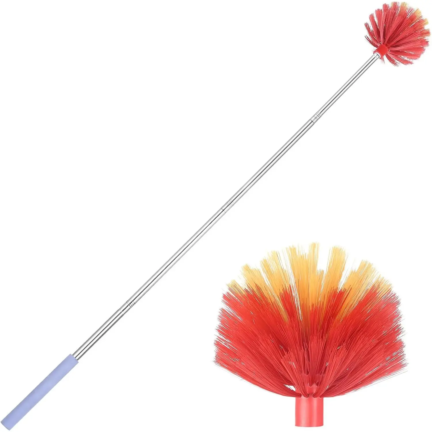 Medium-Stiff Bristle Cobweb Duster Brush - 59" Adjustable Stainless Steel Extension Pole, Lightweight Washable Cleaning Tool, for Ceiling Fans, High Ceilings, Blinds, Cleaner