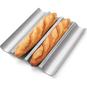 Baguette Bread Pan, Premium Nonstick Perforated Baguette Pan for French Bread Baking, 4 Loaves Baguette Baking Tray for Sourdough, Italian Bread, Perfect for Creating Crisp Golden-Brown Crust