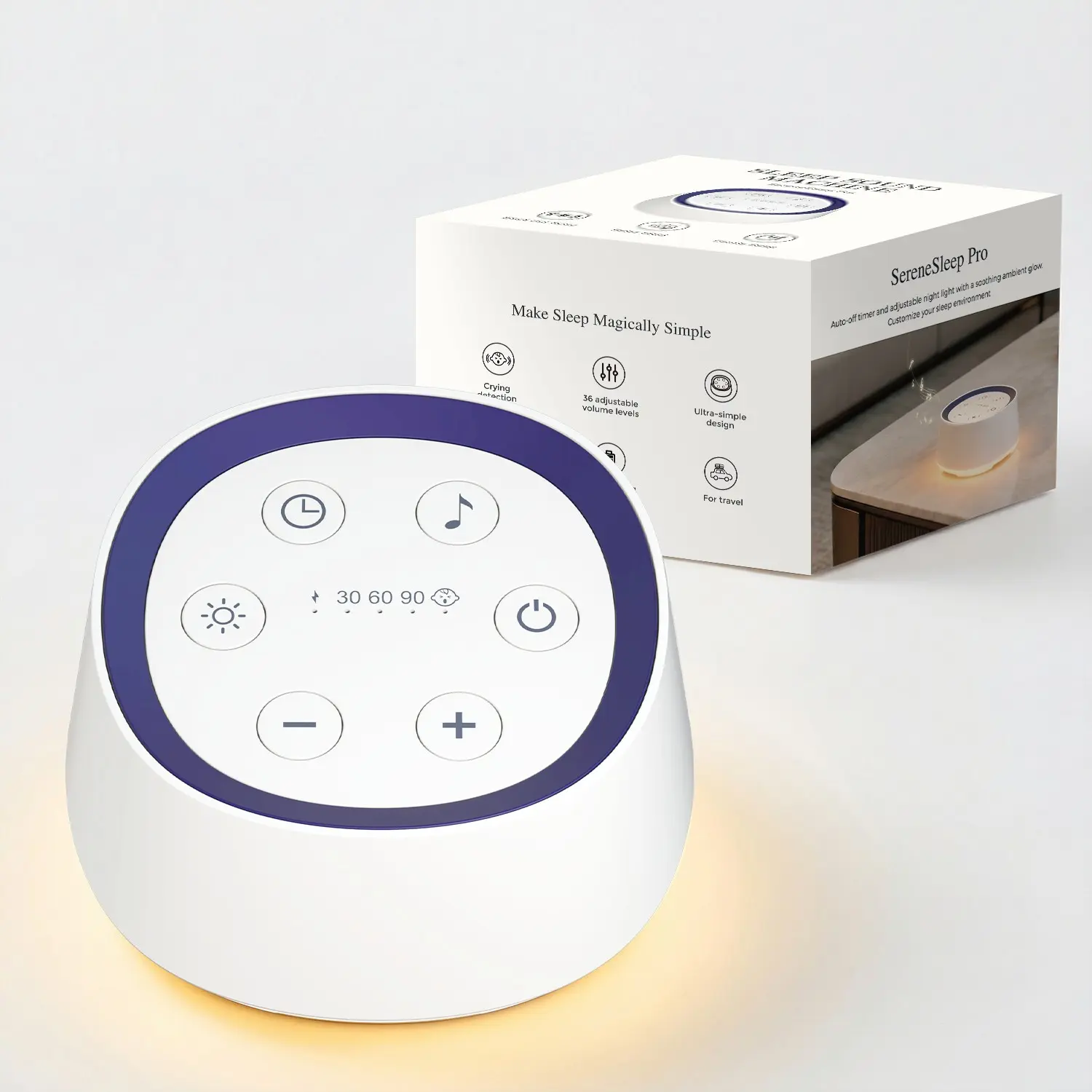 Portable Travel White Noise Sound Machine for Adults and Babies with Rechargeable Battery, Adjustable 30 Nature Soothing Sounds, 3 Sleep Timers for Better Sleep Privacy and Noise Cancellation, Table Mount Noise Reducer, Night Light