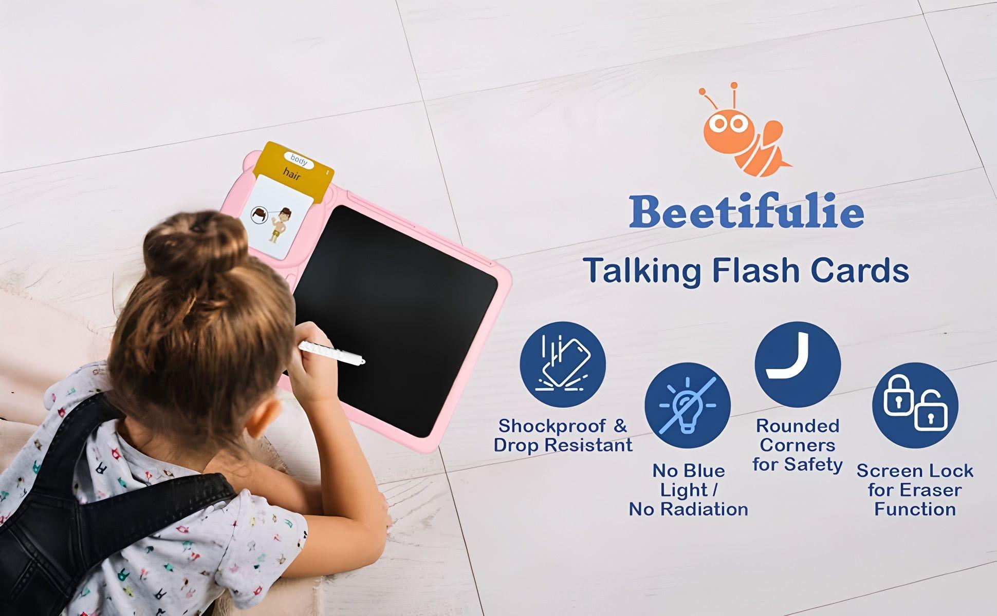 KIDGENIUS Bilingual Flashcards for Toddlers Spanish and English Learning Tool with Colorful Drawings Erasable Screen Quick Erase Button Portable LCD Tablet for Kids Early Education Back to School Gift  Artificial