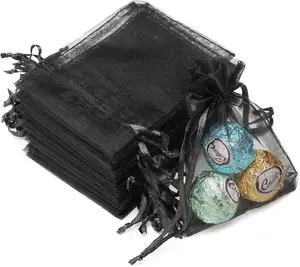 50Pcs 3.15"x4"(8x10cm) Sheer Drawstring Organza Jewelry Pouches Wedding Party Christmas Favor Gift Bags (Black, 3.15x4)