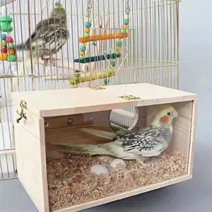 Wooden transparent viewing budgie wooden breeding box, hanging nest, large, medium and small bird nest, outdoor garden decoration bird house