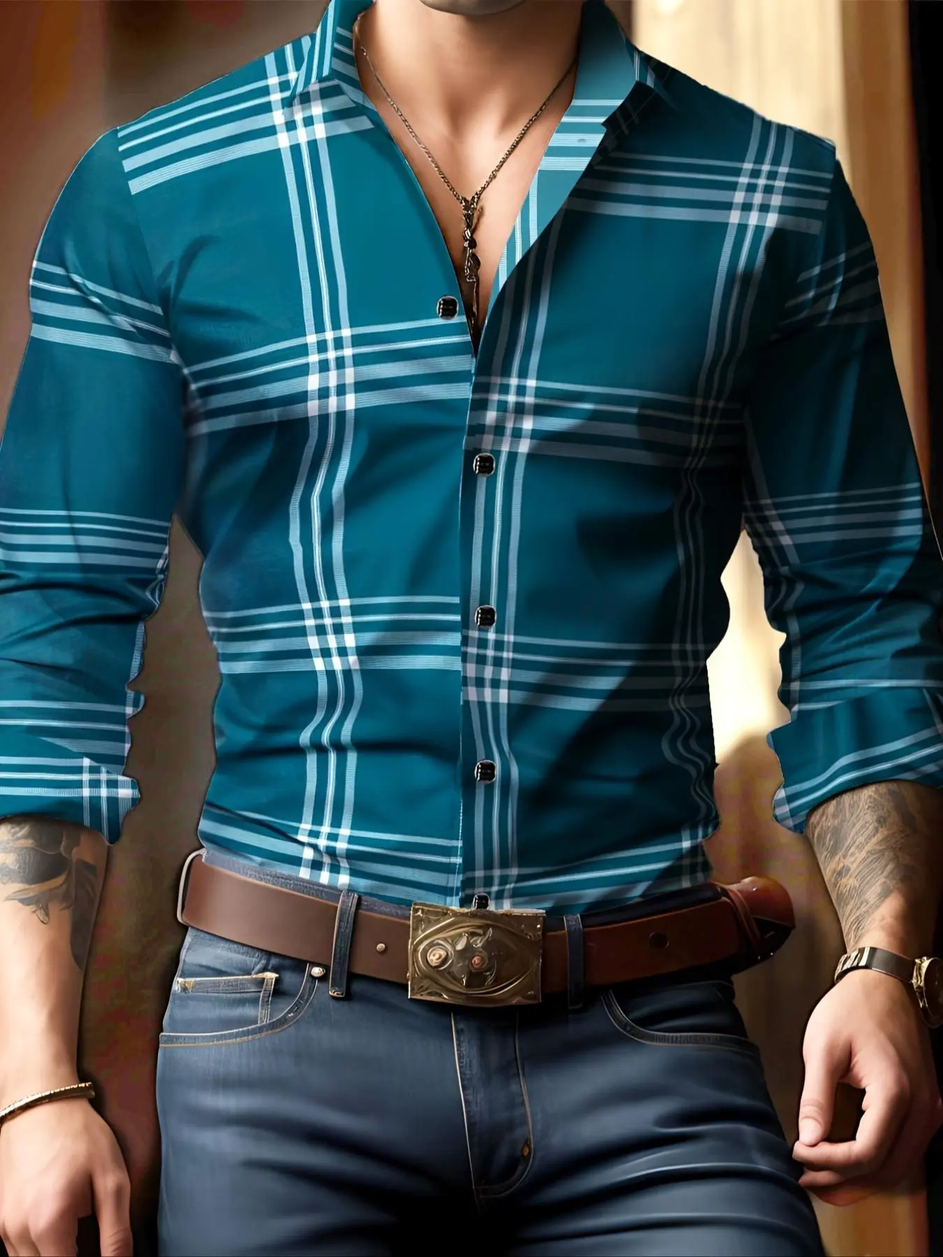 Men's Plaid Print Button Front Shirt, Casual Fashion Shirt, Regular Fit Long Sleeve Collared Top for All Seasons, Men's Clothes for Daily Wear, Casual Button Shirts