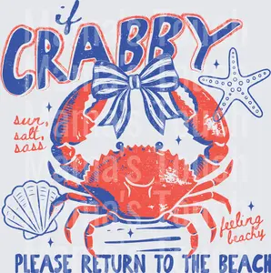 Crabby Beach DTF Transfer for Vibrant Colors Hot Peel Application Heavy Pressure Heat Press Required Detailed Instructions Included