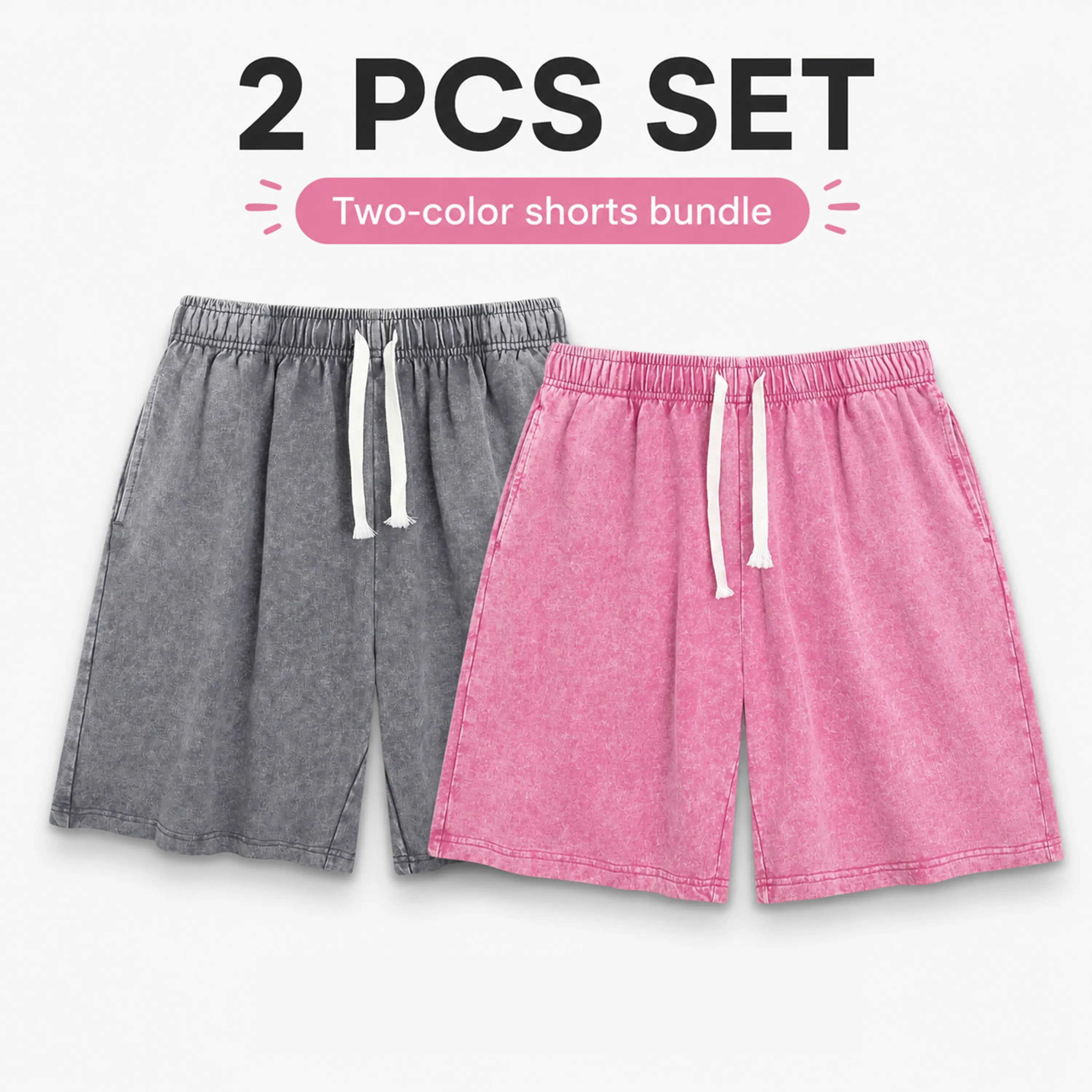 Digitex Women's 1/2PC Acid Wash Casual Shorts - Cotton, Fitted Bottoms for Walking, Travel Getaways, Bottom