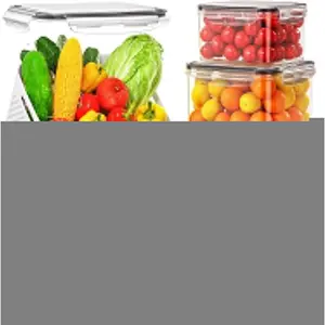Refrigerator Fresh Keeper Set 4/6-Pack, 4 in 1 Food Storage Containers with Colanders and Lids for Berry Lettuce Salad Vegetables Meat