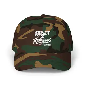 "Ratchet 2 Righteous" Embroidered Back-Strap Streetwear Cap - Camouflage Retro, Classic Logo, Dad Vibes, Graphic Embroidery, Lettered Slogan Design, Camouflage Retro Hats, Classic Logo Hats