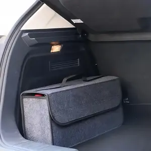 Spacious Canvas Car Storage Box, Multifunctional Waterproof Foldable Organizer, Felt Lined Interior Container for Car Organization, Car Storage Organizers, Car Organization Supplies, Car Accessories