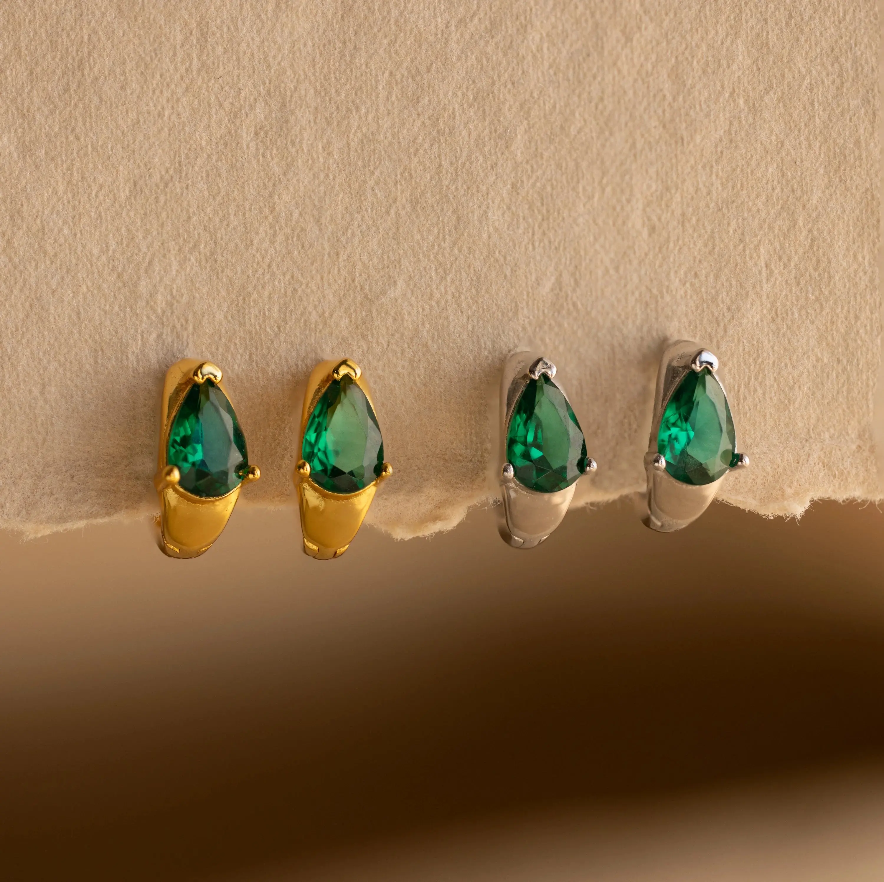 Emerald Teardrop Huggies by Caitlyn Minimalist - Delicate Green Pear Cut Gemstone Hoop Earrings - Emerald Jewelry - Gift for Mom