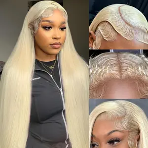 GK 13x6 613 Lace Front Wig Human Hair HD Transparent Blonde Straight Lace Front Wigs Human Hair Pre Plucked Blonde Wig Human Hair Colored #613 Frontal Wigs Human Hair (30 Inch)