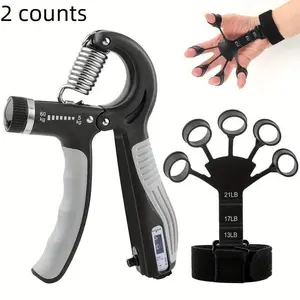 Grip Strength Training Kit, 1 Count Adjustable Grip Strength Trainer & 1 Count 3 Levels Finger Stretcher, Professional Hand Strengthener Workout Hand Grip for Men & Women, Home Training Equipment