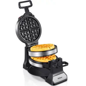 Yabano Belgian Waffle Maker, Classic Rotating Waffle Iron with Nonstick Plates, Removable Drip Tray and Cool Touch Handles, Double Flip Waffle, Rotating Belgium Waflera Maker by Yabano, Brushed Stainless