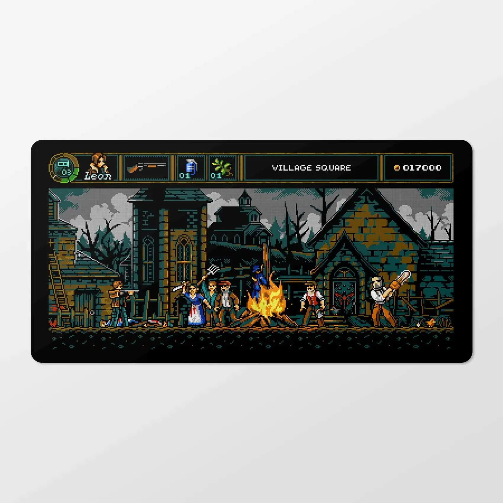 Resident Evil 4 Desk Mat, Extended Gaming Mouse Pad with Pixel Art Village Battle Scene, Waterproof Non-Slip Large Keyboard Pad for Horror Gamers