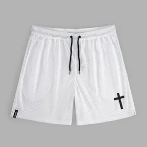 Faith Cross White Shorts - 7" Summer Mesh Fabric with Elastic Waist & Side Pockets for Active Lifestyle