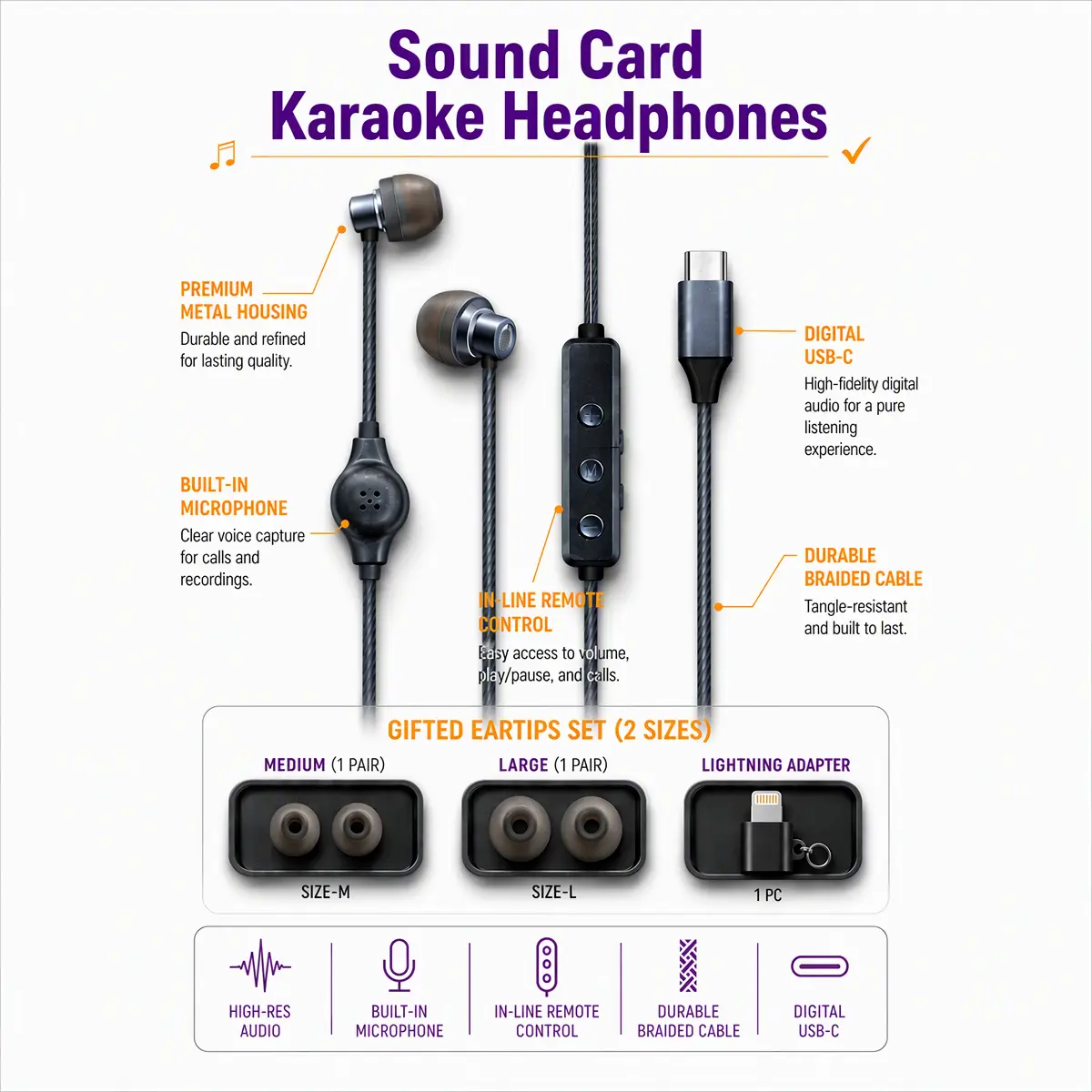 Karaoke Sound Card Wired Headphones Built in In-Ear Monitoring | Voice Changer | Reverberation | Sound Card Top-notch Microphone ll Free Gift iOS Lightning Adapter,back to school,back to school haul