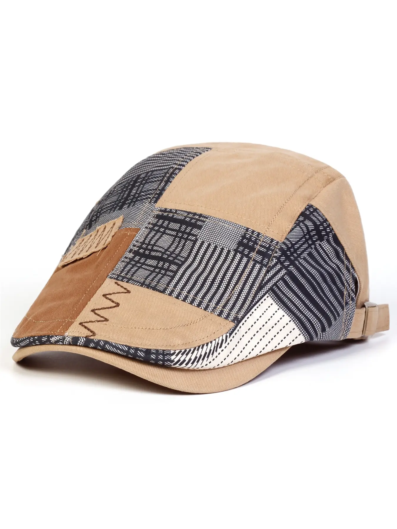 Unisex Colorful Patchwork Beret, Adjustable Casual Sun Protection Cap for Spring & Fall Travel Casual Summer Hat
