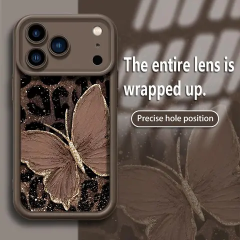 Leopard Print & Butterfly Cellphone Cover, Soft Silicone TPU Shockproof Protection Case for iPhone 18 17 17E 16 Pro 16 15 Pro Max 14 13 12 11 X Plus Air Mini, Handheld Devices Accessories, Gift Option