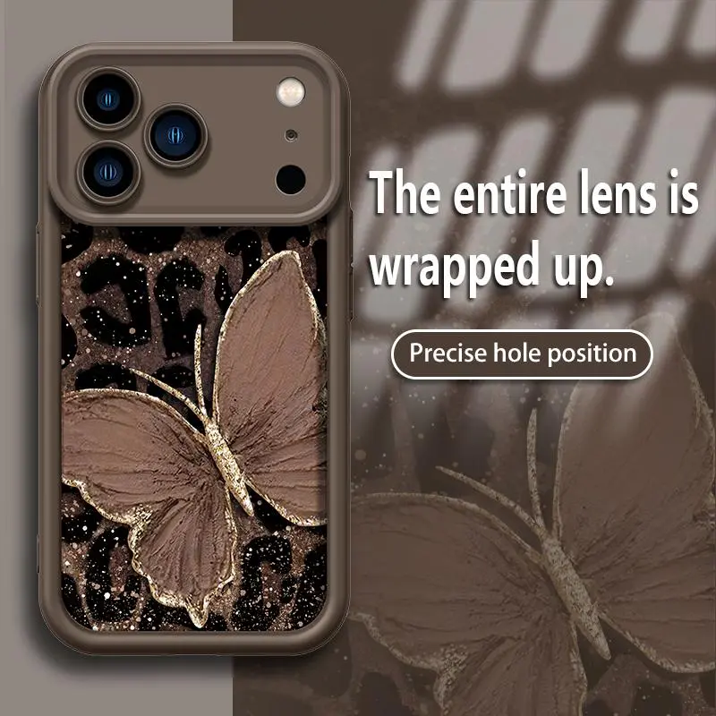 Leopard Print & Butterfly Cellphone Cover, Soft Silicone TPU Shockproof Protection Case for iPhone 18 17 17E 16 Pro 16 15 Pro Max 14 13 12 11 X Plus Air Mini, Handheld Devices Accessories, Gift Option