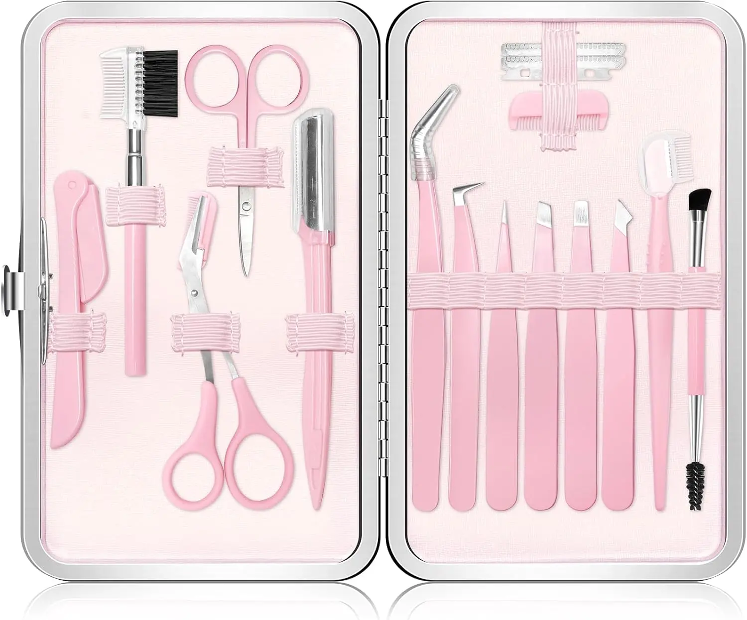 Eyebrow Kit, 17 in 1 Tweezers for Women Facial Hair, Hair Scissors with Comb, Eyebrow Trimmer, Brow Brushes, Hair Tools Travel Bag, Professional Grooming Tweezer Set