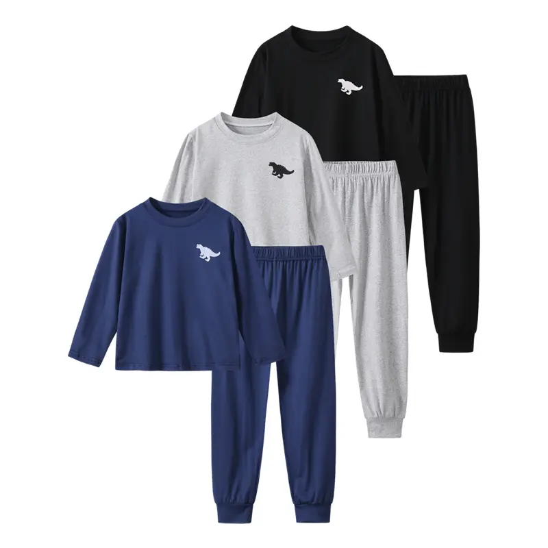 #backtoschool Boys' 6-Piece Autumn-Winter Casual Wear Set, Crew Neck Long-Sleeve Sports Tops & Dinosaur Printed Pants, Funny Cozy Fashion Outfits for 4-12-Year-Old Kids