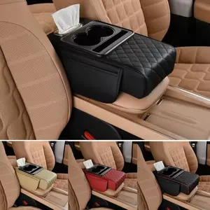 Auto Center Console Armrest Cushion With 2 Cup Holder Armrest Heightening Pad Auto Amrest Pillow Cover Pad for All Seasons Car Cup Holders