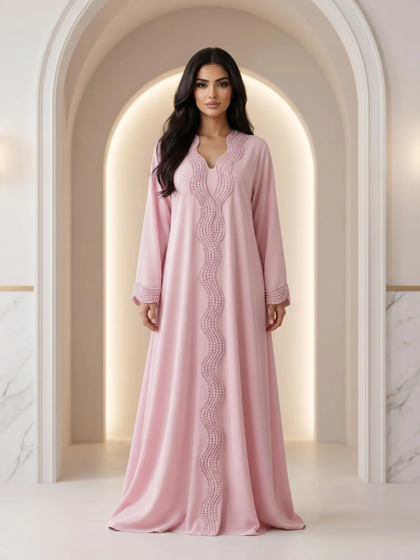 New Muslim Women's Open Front Robe, Modest Islamic Clothing, Modesty Muslim Clothing, Islamic Clothes, Loose Fit, Lace Trim, Elegant Casual Style, Long Sleeve, All Seasons, No Headscarf Included