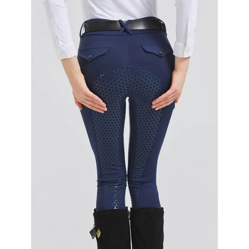 Women's Full Stretch Durable Polyester Blend Equestrian Breeches - Female Sporty Chic Horse Riding Tights with Full Silicone Geometric Grip, Pockets, All Seasons Use, Hand Wash Only, Do Not Dry Clean, Size S, Synthetics