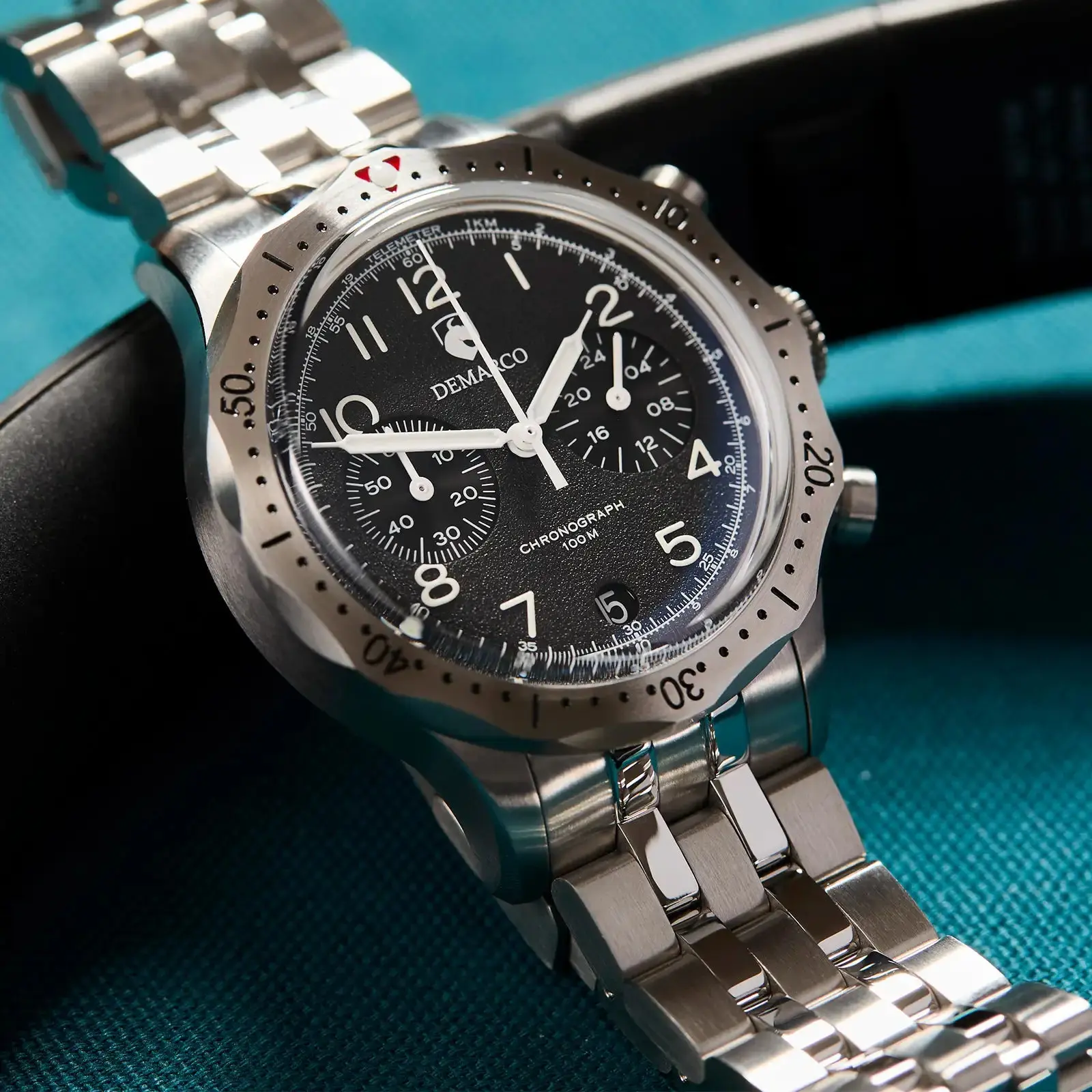 DeMarco Black Chronograph Watch – 41mm Mechaquartz, Sapphire Crystal