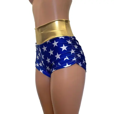 Wonder Woman Ruched Booty Shorts - Spandex, Geometric Print, Comfortable Fit, Stylish Design