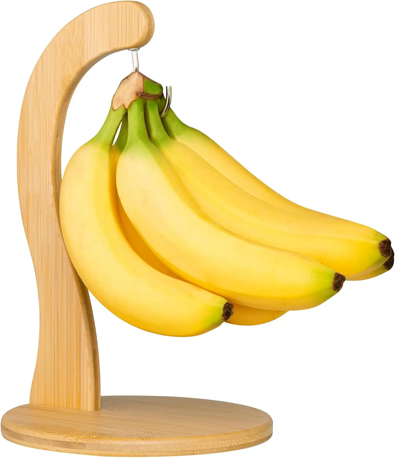 Golden Nature Bamboo-Steel 2-Layer Rectangle Banana Holder, 11x7 Inches Fruit Organizer Rack with Adjustable Stainless Steel Hanging Hook - 5-10 Kg Capacity, Rustic Durable Kitchen Countertop Storage - Includes Assembly Instructions to Attach Hook to Base