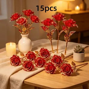 15 Crystal Rose Artificial Flowers, No Maintenance High-End Decoration, Flower Arrangement, Mother's Day Valentine's Wedding Gift, Realistic Fake Flowers, Fake Roses, Decorative
