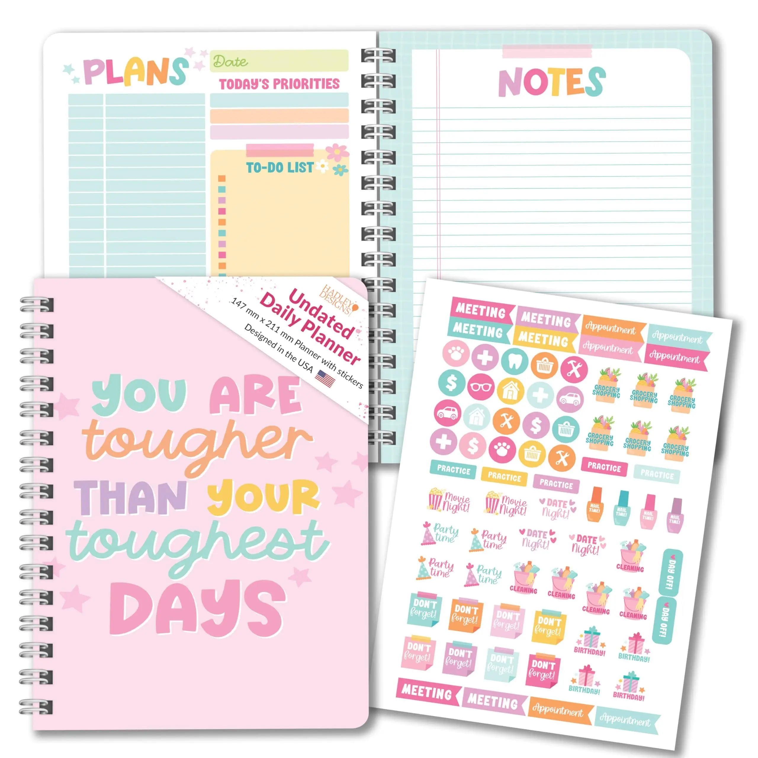 2026 Aesthetic Daily Planner for Women  Undated, Spiral, Stickers Included | Stay Organized & Productive