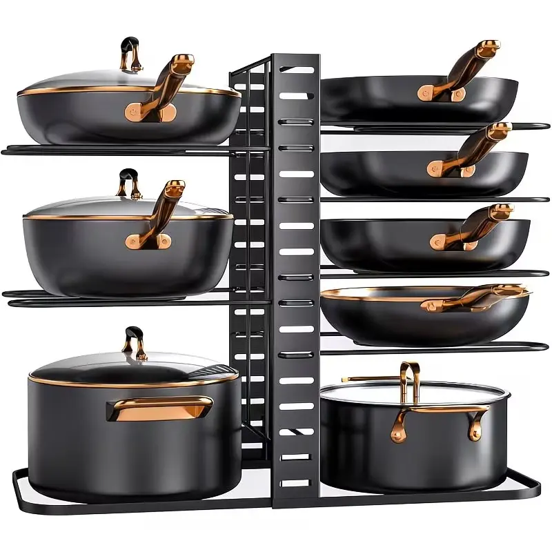 Pots and Pans Organizer for Cabinet 18.2 in Height, 8 Tier Pot Organizers Rack with 3 DIY Methods, Adjustable Pan Organizer under Cabinet Kitchen Organization and Storage