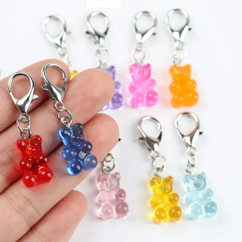 10pcs/20pcs Resin Bear Keychain Set, Cute Keychains, Cute Bright Transparent, DIY Handmade Pendant, Random Colors, Perfect for Crafts, Key Charms, Key Accessories