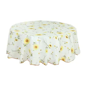 Unique Bargains Seamless Waterproof Vinyl Round Tablecloth for Wedding/Restaurant/Parties Tablecloth Decoration Yellow Flower Pattern Floral Printed