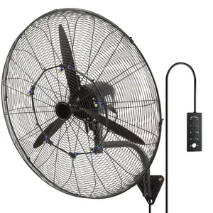 Wall Mount Misting Fan, 30-Inch, 3-Speed High-Velocity 9500 CFM, Waterproof Oscillating Industrial Fan For Warehouse, Greenhouse, Workshop, Commercial Or Residential Use, Black, ETL Listed