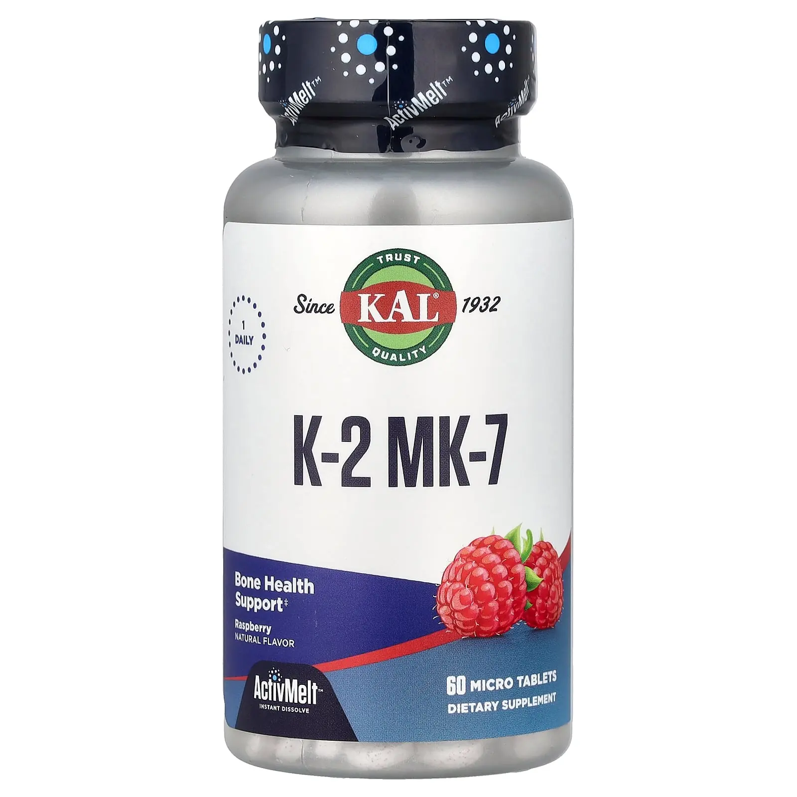 KAL K-2 MK-7, Raspberry, 60 Micro Tablets (100 mcg per Tablet)
