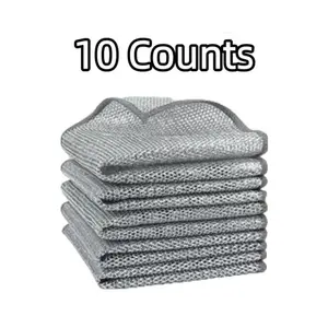 10PCS Polyester Double Wet-Dry Wire Dishcloths, Durable Stainless Steel Non-Scratch Scrubbers, Multi-Purpose Cleaning Tools for Cookware & Home Cleaning Tasks