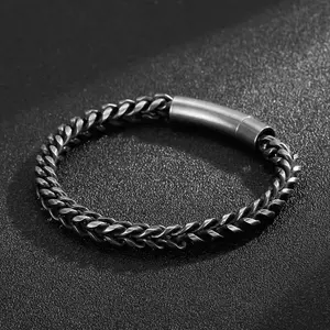 Men’s Hip Hop Titanium Steel Rope Chain Bracelet – Braided Link, Magnetic Clasp, Street Style Wrist Jewelry (7.5"/8.3"/9")