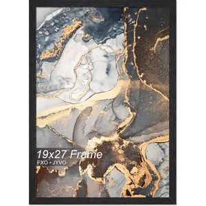 Engineered Wood 19x27 Black Picture Frame for 19 x 27 Inch Poster Puzzle Photo, Light Weight Wood-grain 19 by 27 Wall Poster Frame 1 Pack Black