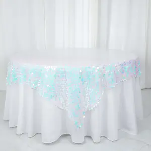 Sequin Table Overlay 72"x72" Iridescent Blue - Big Payette Table Topper