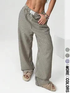 Women's Striped Textured Wide Leg Pants, Casual Lounge Pants for All Seasons, Stylish and Comfortable Long Trousers, Perfect for Casual and Formal Wear