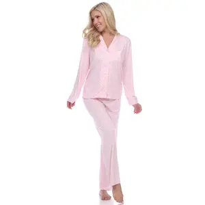 White Mark Women's 2-Piece Long Sleeve Printed Pajama Set Loungewear Nightwear