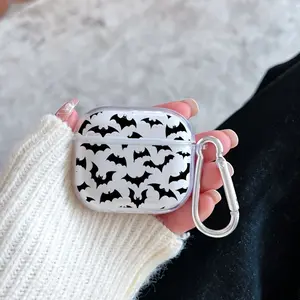 Bat Symphony Pattern TPU Soft Protective Case for Apple AirPods 4/3/2/1/Pro/Pro2 Transparent Earphone Cover with Keychain Attachment