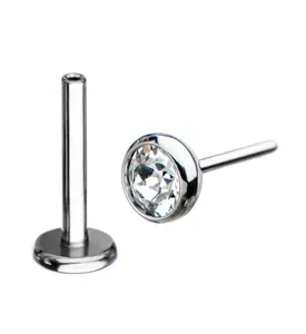 18G Titanium Threadless Labret + Clear CZ Top