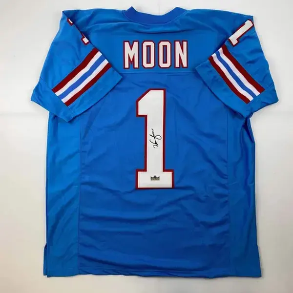 Facsimile Autographed Warren Moon Houston Blue Reprint Jersey