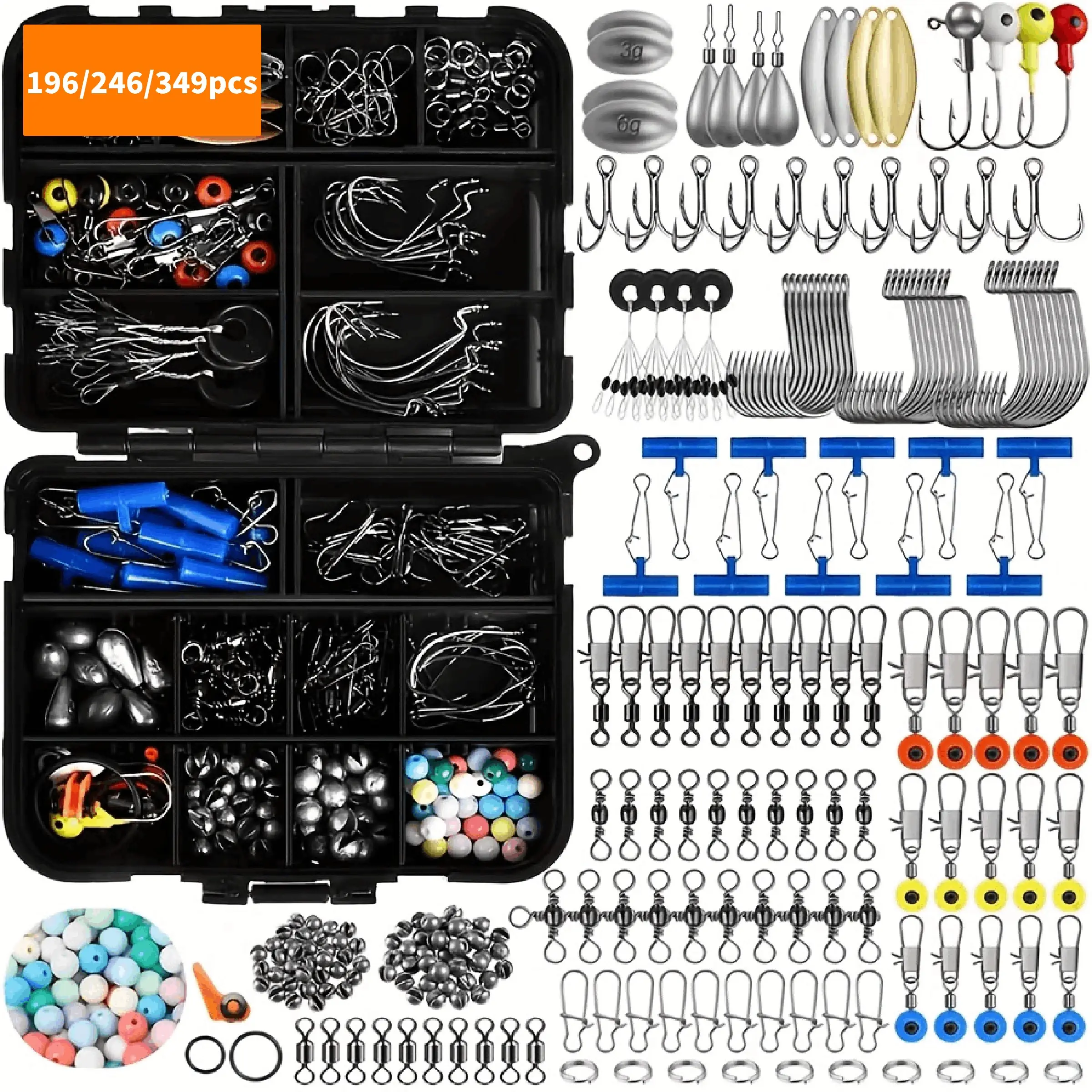 Takami Fishing Gear Set, Outdoor Fishing Equipment, Fishing Supplies, 196-349 Pieces, Lead Material, Mixed Colors, Ideal for Holidays, Includes Hooks, Sinkers, Swivels, Tackle Kit