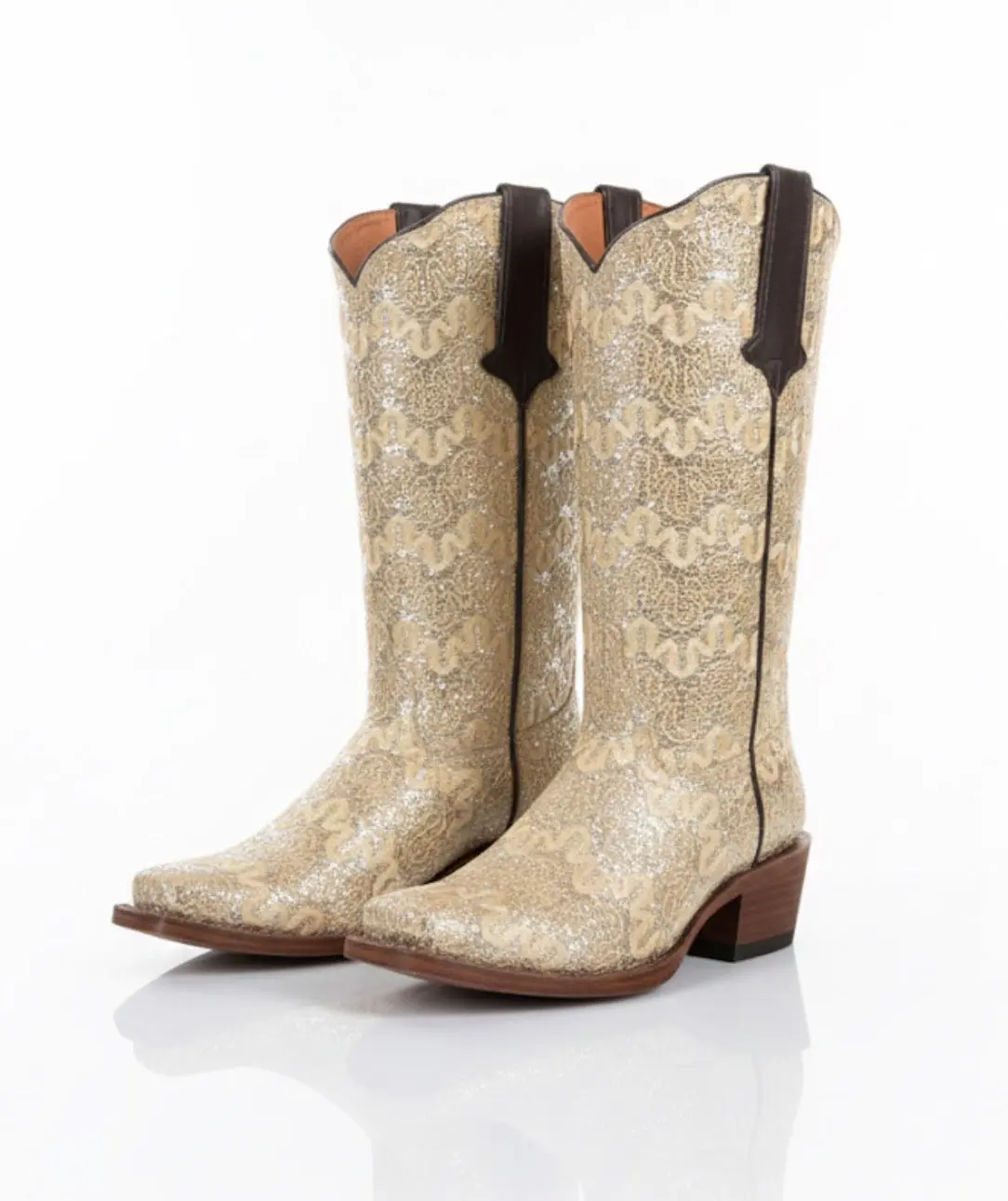 Women's Chic Beige Shimmer Ankle Boots - Pointed Toe Stiletto Heel Shoes for Bridal, Wedding Events