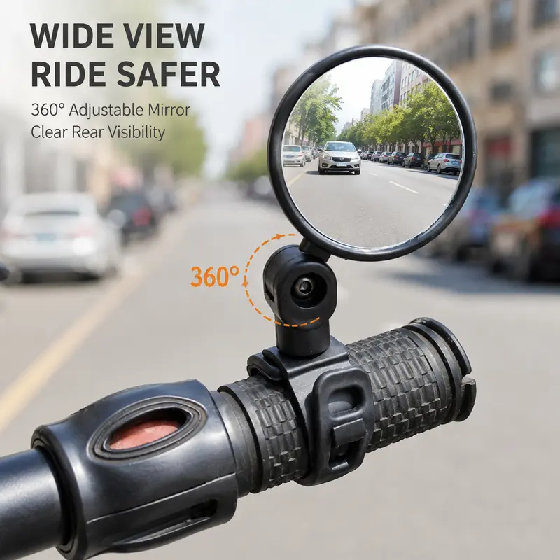 2 Counts, Bicycle Handlebar Convex Rearview Mirror, Multi-angle Adjustable Shatter Resistant Clear Mirror Fits 1.5-3cm Diameter Bike Handlebars