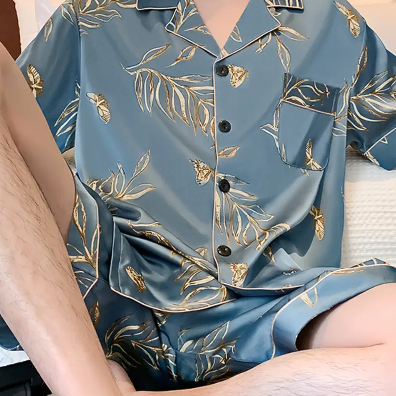 Men's Summer Short Sleeve Pajama Sleepwear Set, Casual Comfortable Two-Piece Loungewear, Breathable and Soft Fabric Pjs, Pyjamas Sleepwear